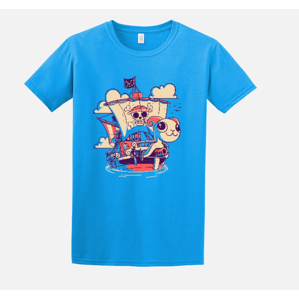 "Pirate Ship" Blue T-Shirt by Fitas Artwork