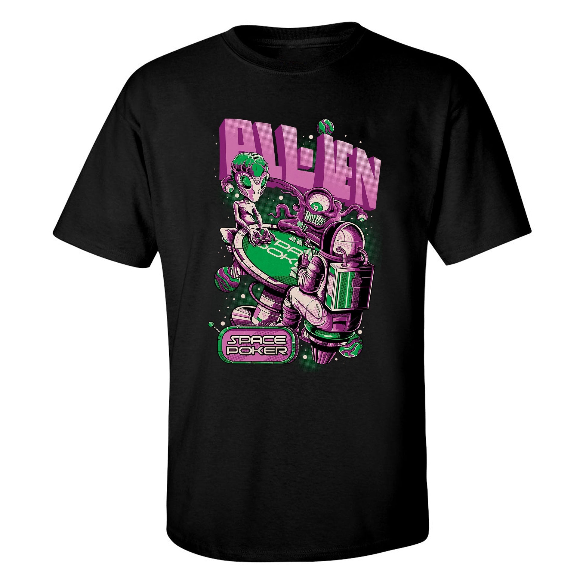 SPECIAL "Alien Space Poker" Short Sleeve T-Shirt by Rodrigo Tannus